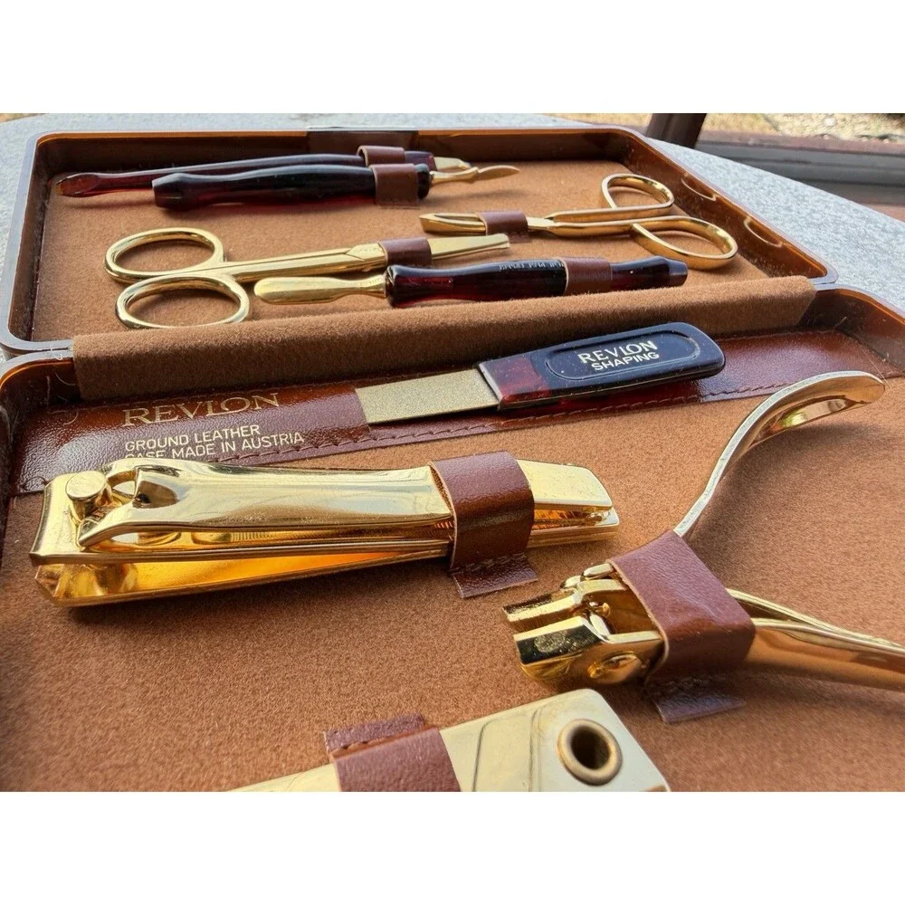 Vintage Revlon 7-Piece ManicureSet in Leather Case, Made in Austria